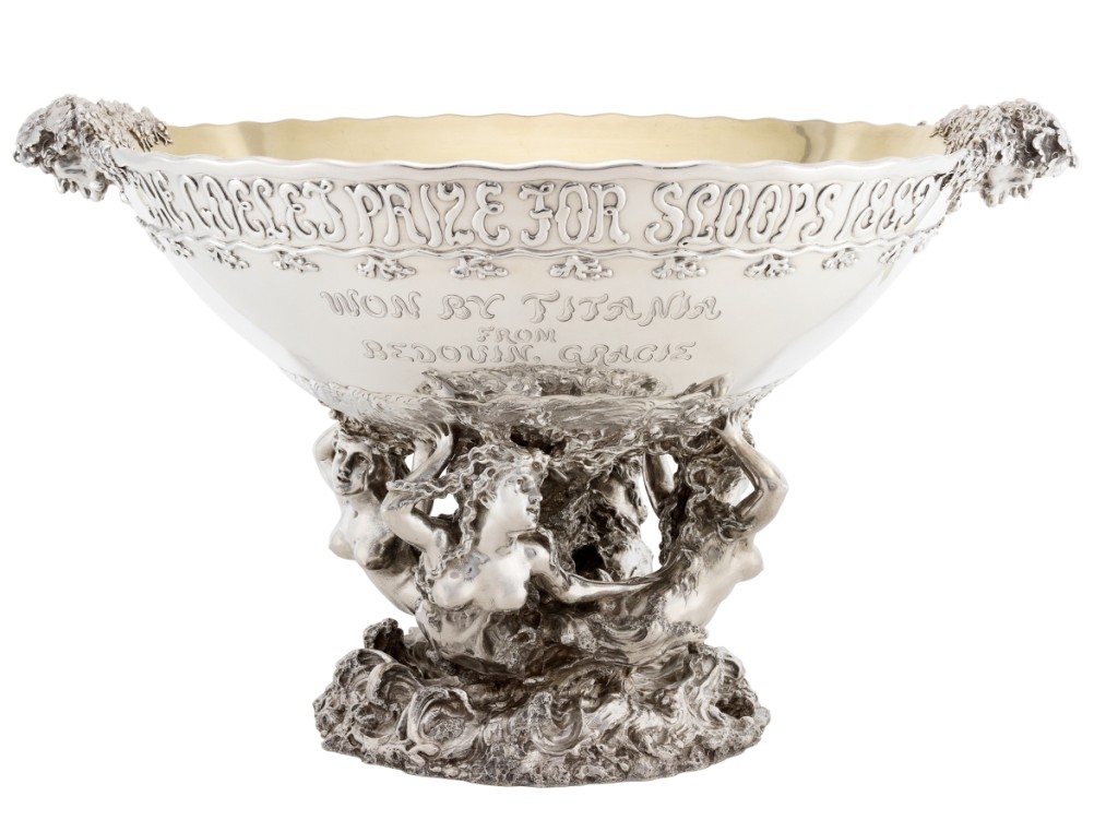 Tiffany & Co., Goelet Prize for Sloops, 1889, sterling silver and gilding; Museum of the City of New York, gift of Mrs C. Oliver Iselin.