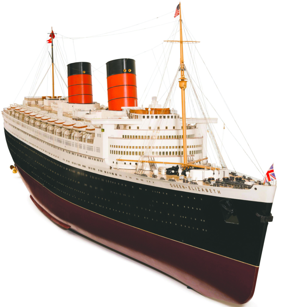 Curators describe this example as “the apex of ocean-liner exhibition models.” Its 22-foot-long hull is carved from a single log of African obeche and it took a team of five men 12 weeks to complete. Model of Queen Elizabeth by Bassett-Lowke Ltd, 1947–48. White mahogany, gunmetal, and brass. Peabody Essex Museum —Kathy Tarantola photo