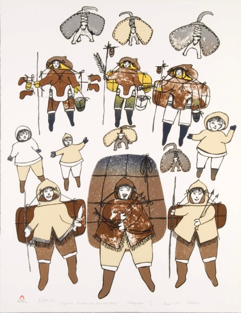 Pitseolak Ashoona (Inuit, 1904–1983), “Migration towards Our Summer Camp,” 1983 (released in 1984 folio), lithograph. Courtesy Dorset Fine Arts.