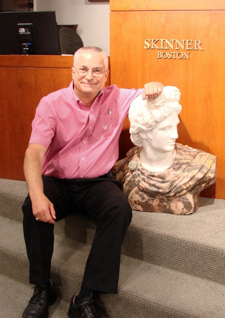 Stuart Slavid, Skinner’s senior vice president and department director for the European furniture and decorative arts department, with the unsigned marble bust of Apollo Belvedere, which sold for $1,353.
