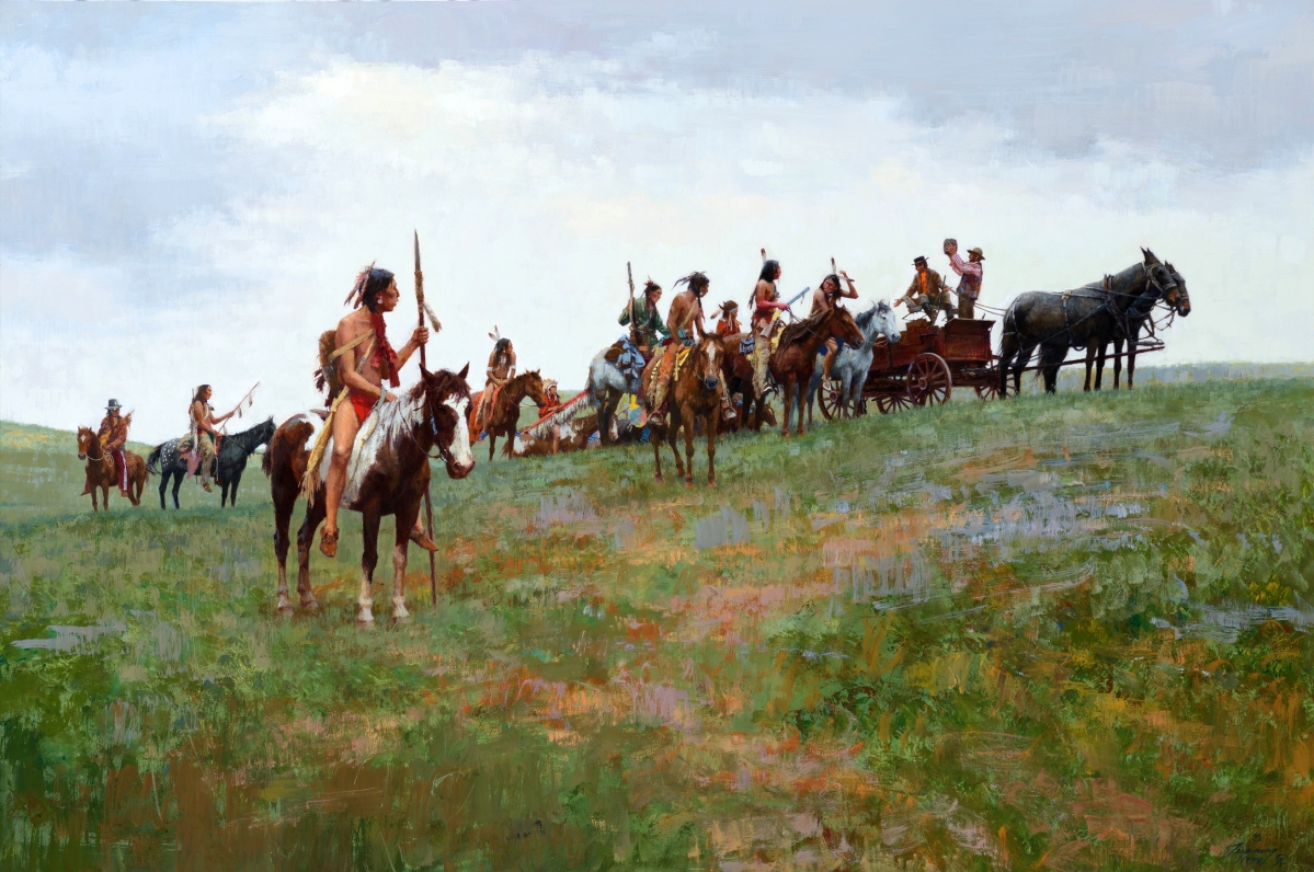 “Whiskey Smugglers” by Howard Terpning (b 1927), 1998, gouache on paper, 26½ by 40 inches, $819,000 ($400/600,000).
