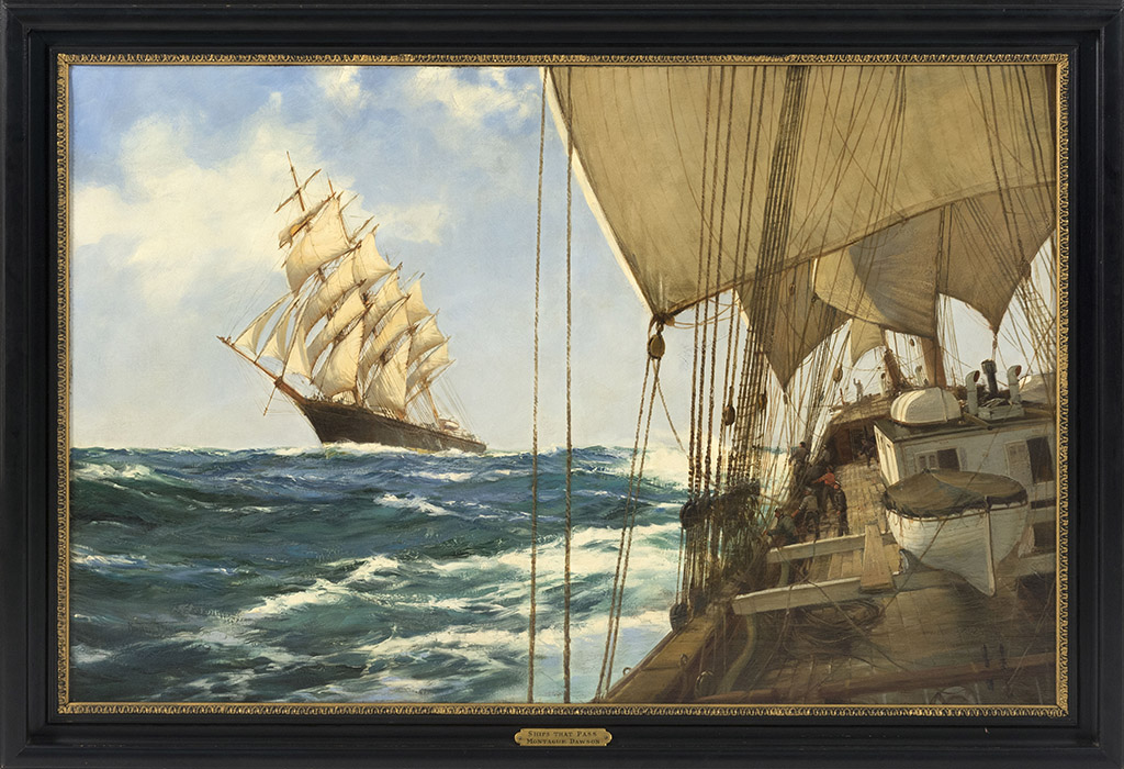 The top-selling marine painting in the sale, earning $84,000, was Montague Dawson’s “Ships That Pass.” Dawson, who never went to art school, was regarded as one of the most important marine painters of the Twentieth Century.