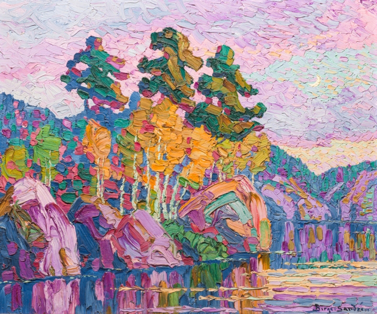 The top lot of the auction was Birger Sandzen’s 1927 painting, “Twilight,” of Colorado’s Rocky Mountain National Park, which Congress dedicated as a national park in 1915. The painting, featuring a thick impasto technique and bright colors, attained $97,000.
