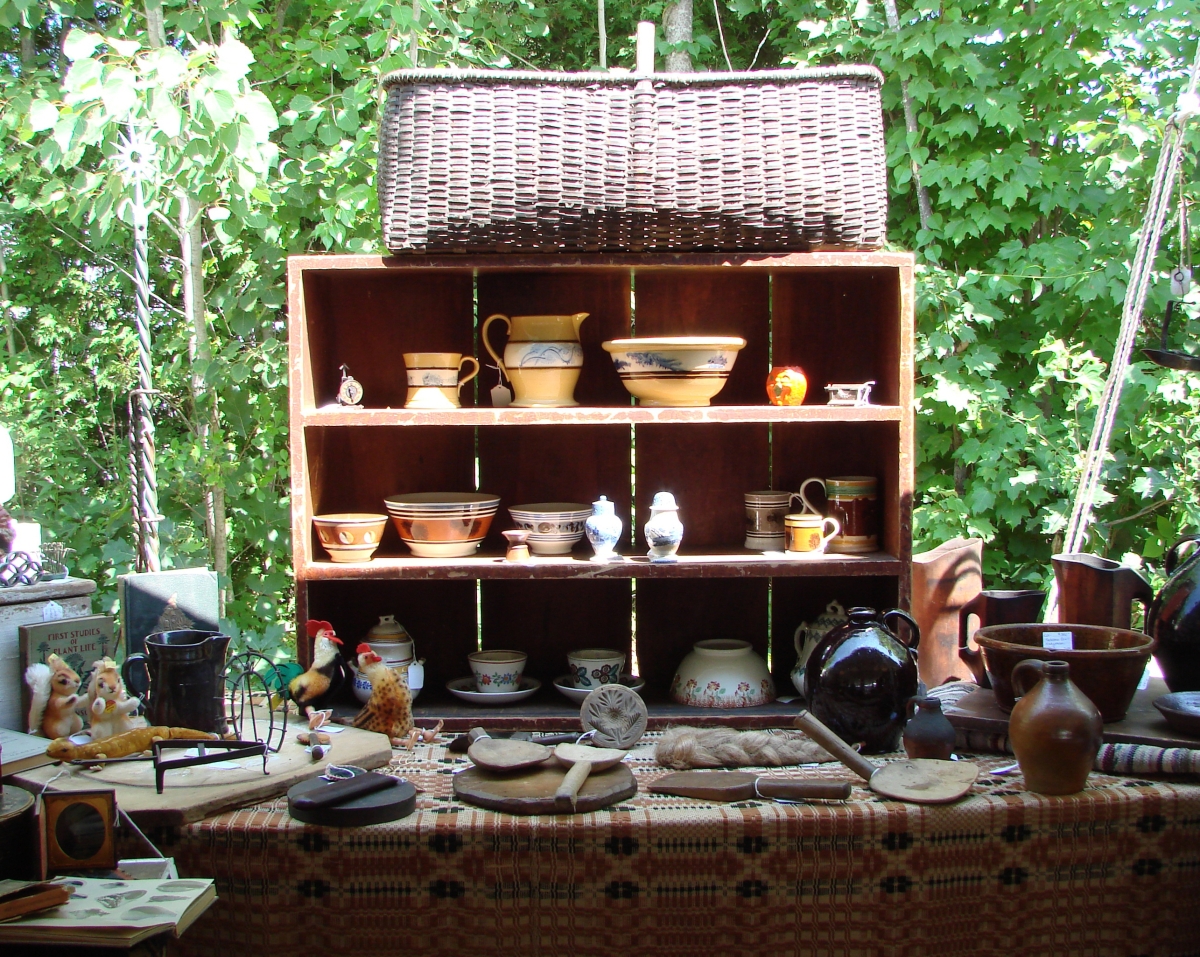 The selection of Stafford Springs, Conn., dealer Pantry Box Antiques included mocha, yellow ware, butter pats, Steiff and more. The mocha was priced from $395 to $895.