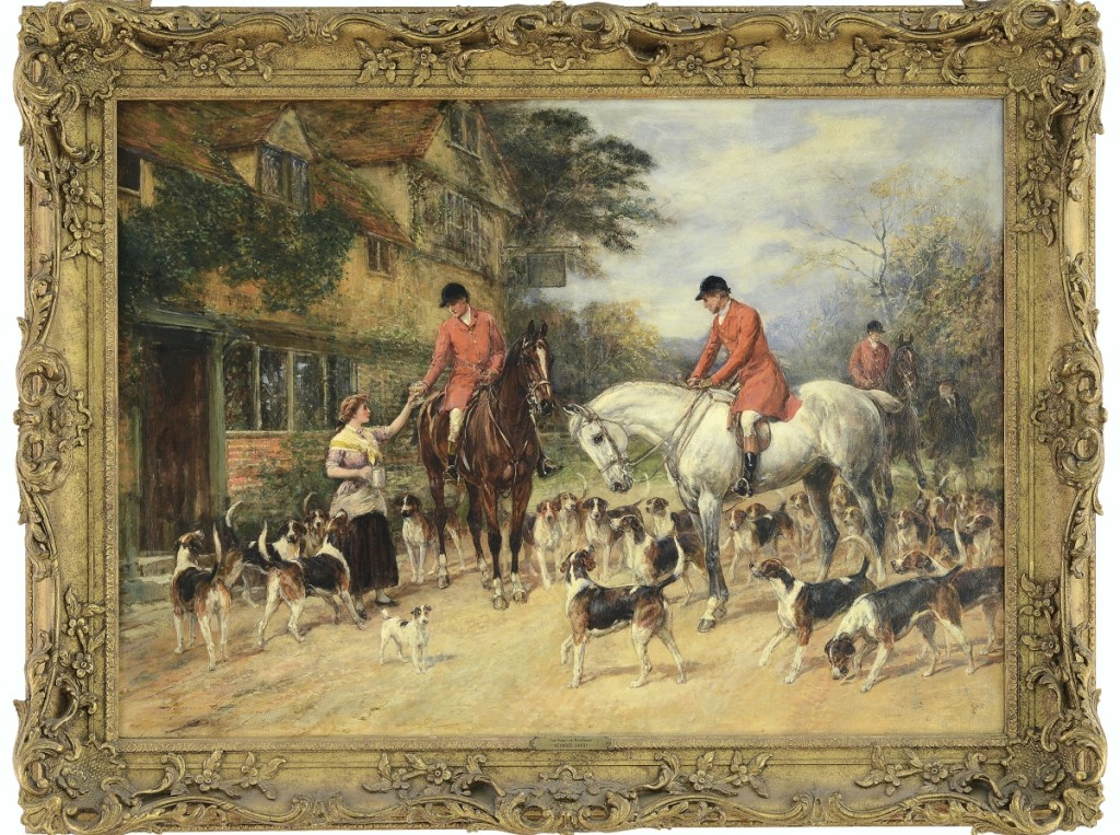 Several works by Heywood Hardy (British, 1842–1933) were offered, including “The First of November,” an oil on canvas measuring 24 by 33¾ inches sight. This work is housed in a wonderful period gilt pierced gesso decorated frame having title and artist’s plaque. It is in very good condition, and came out of a Woodstock, Vt., collection, and sold for $48,400.