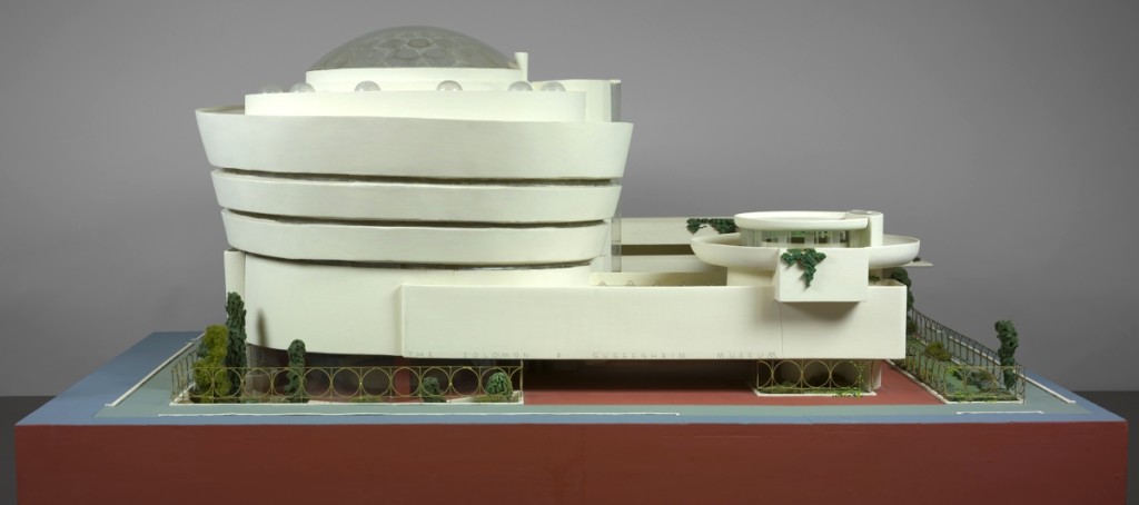 Model of Solomon R. Guggenheim Museum, New York, 1943–59, painted wood, plastic, glass beads, ink and watercolor on paper, 28 by 62 by 44 inches; The Frank Lloyd Wright Foundation Archives (Museum of Modern Art | Avery Architectural & Fine Arts Library, Columbia University, New York). ©2017 Frank Lloyd Wright Foundation