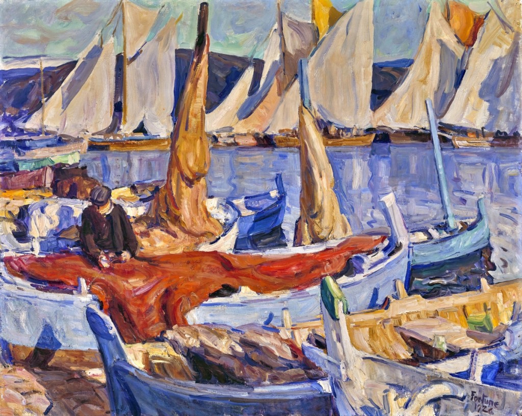 “Drying Sails, St Tropez,” 1926; oil on canvas on Masonite, 38-  by 48¼ inches. Monterey Museum of Art. Robert J. Dwyer Trust.