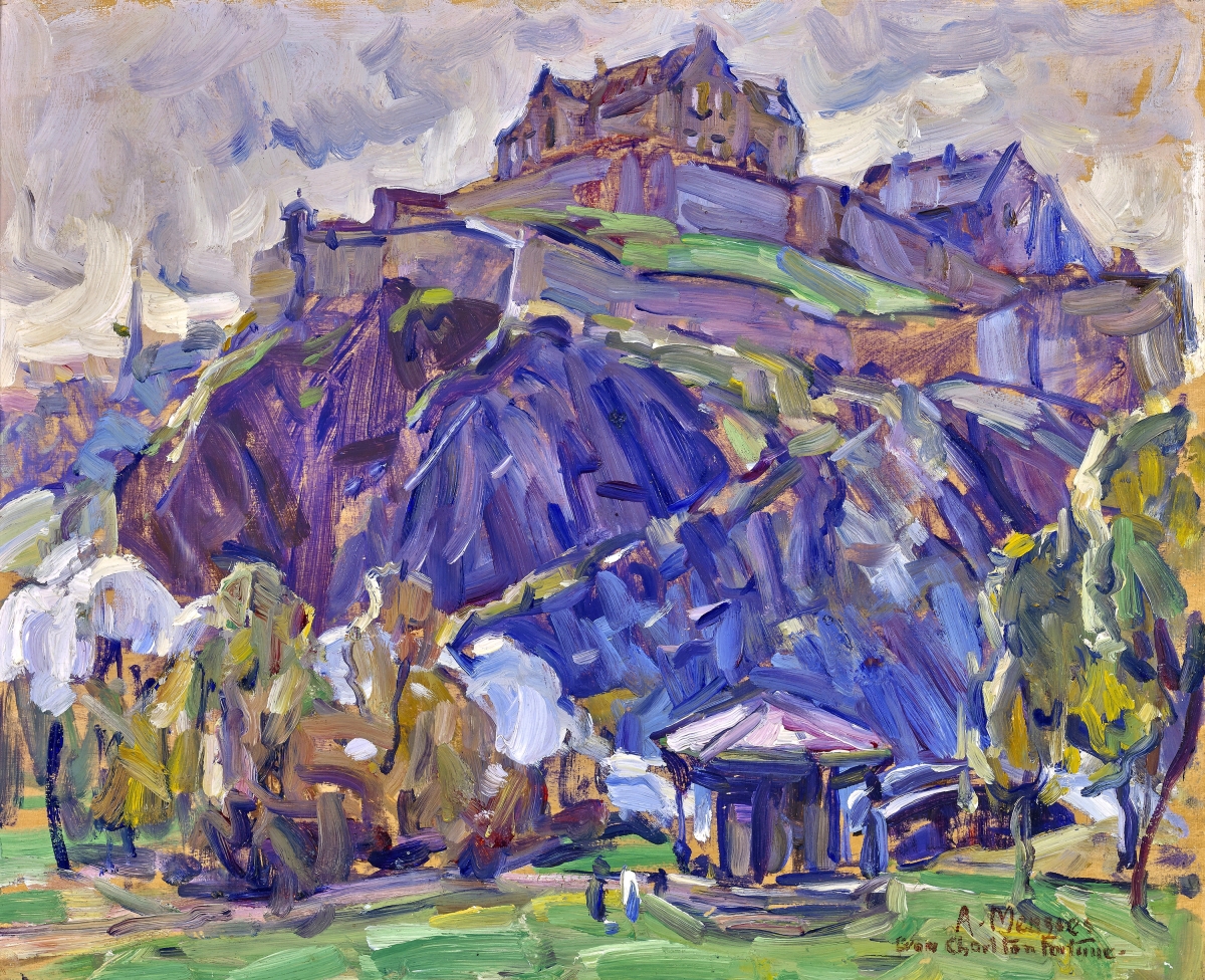 “Edinburgh Castle,” circa 1921, oil on panel, 12- by 16- inches, collection of Harry Parashis.