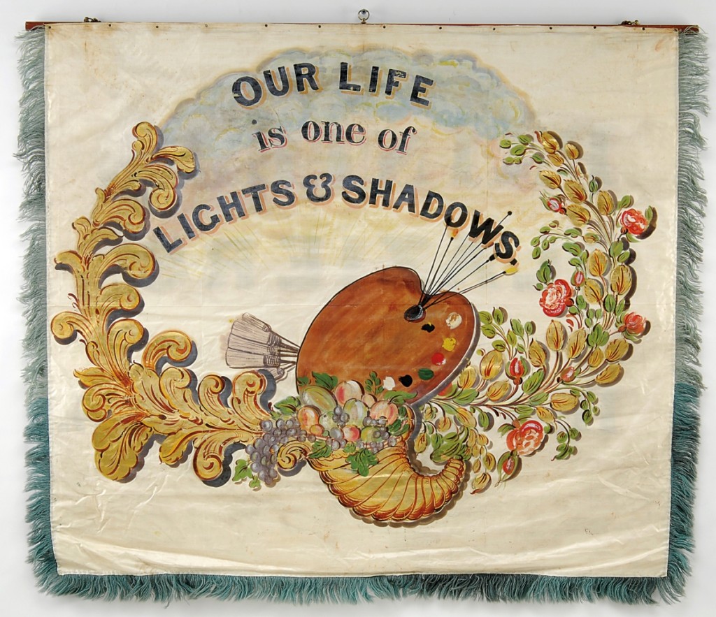 This banner has often been cited as proof positive that the fine arts, and their related industries, were thriving in Portland, Maine, by the 1840s. Painters, Glaziers and Brushmakers banner.All banners are oil on linen and date to 1841. Unless otherwise stated, they are by William Capen Jr. All works are from the collection of the Maine Historical Society, which supplied the photography.
