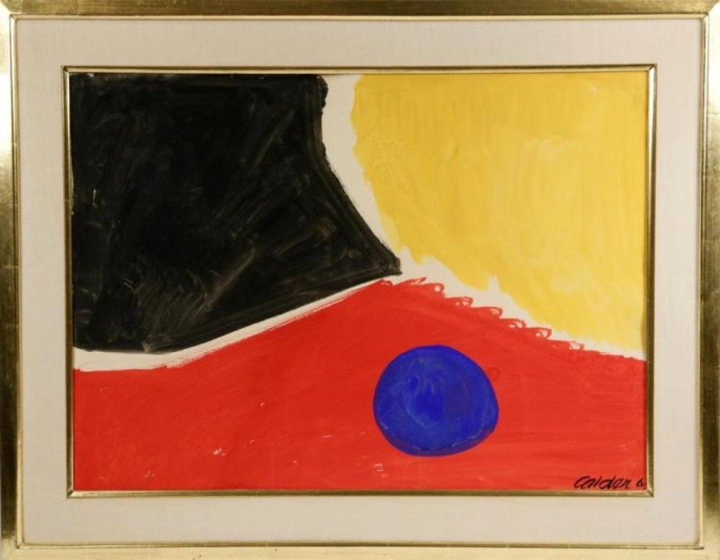 At $64,350, Alexander Calder’s untitled gouache on paper was one of the higher-priced items in the sale. The frame was marked “Krasner,” probably referring to fellow artist Lenore “Lee” Krasner, who, according to the catalog, became close with Calder after the death of her husband, Jackson Pollock. It was dated 1961.