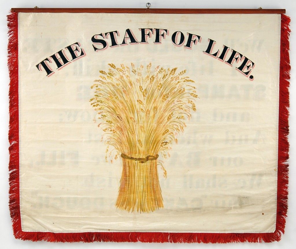 The reverse reads, “We’ll Mould the Paste of life with skill, Stamp it for Use and not for show; And when at last our Batch we Fill, We shall not wish our ‘Cake was Dough.’” Bakers and Confectioners banner.