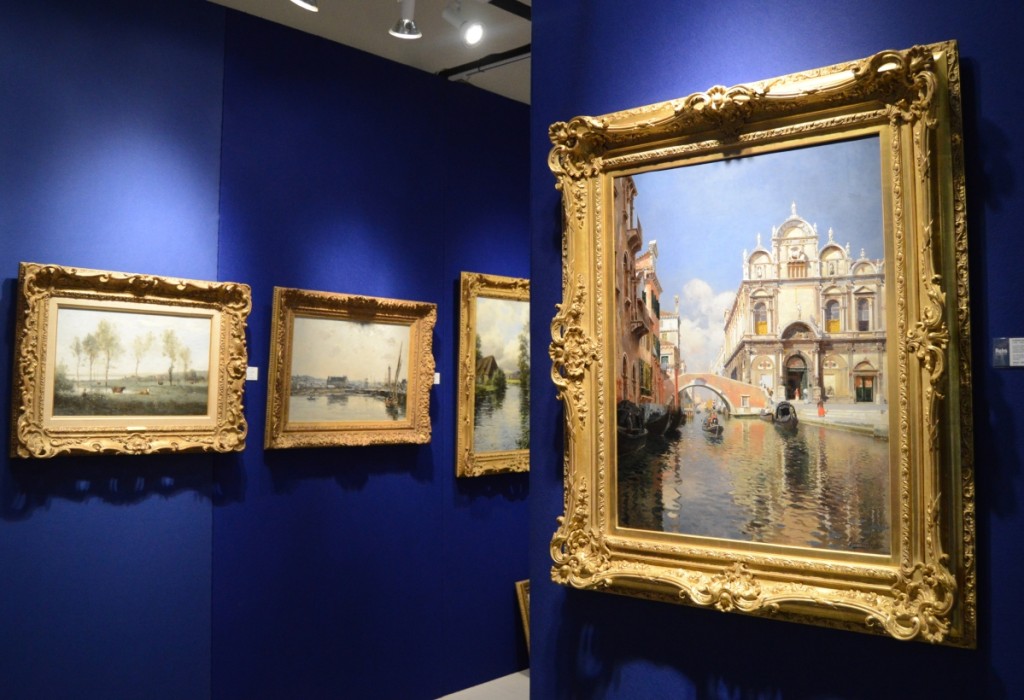 Rubens Santoro’s oil on canvas “Scuola Grande Di San Marco and the Ponte Cavallo on the Rio Dei Mendicanti, Venice,” at right, was a highlight at Rehs Galleries, New York City.