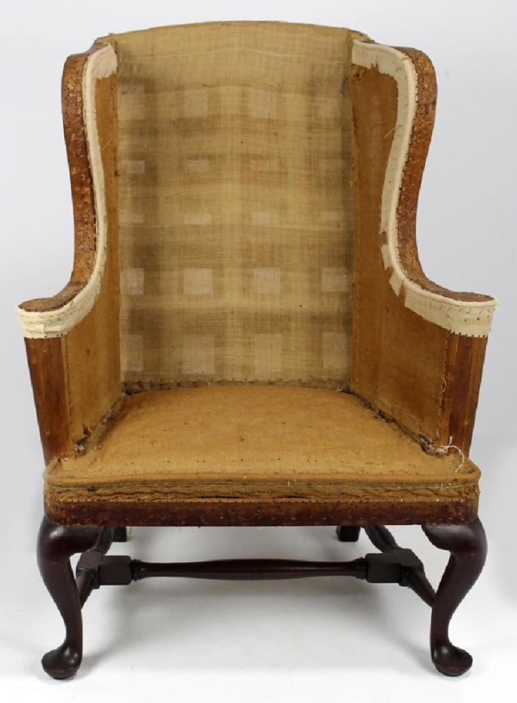 Described as “all original, pristine condition,” the Eighteenth Century Newport Queen Anne mahogany wing chair brought $15,990.