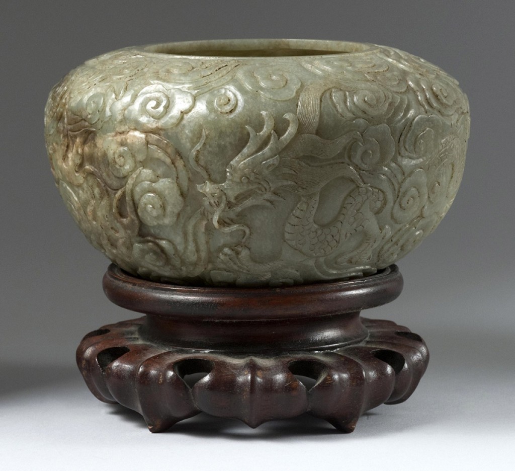 This gray-green jade bowl from the Troubetzkoy Foundation Collection went within estimate for $9,600.