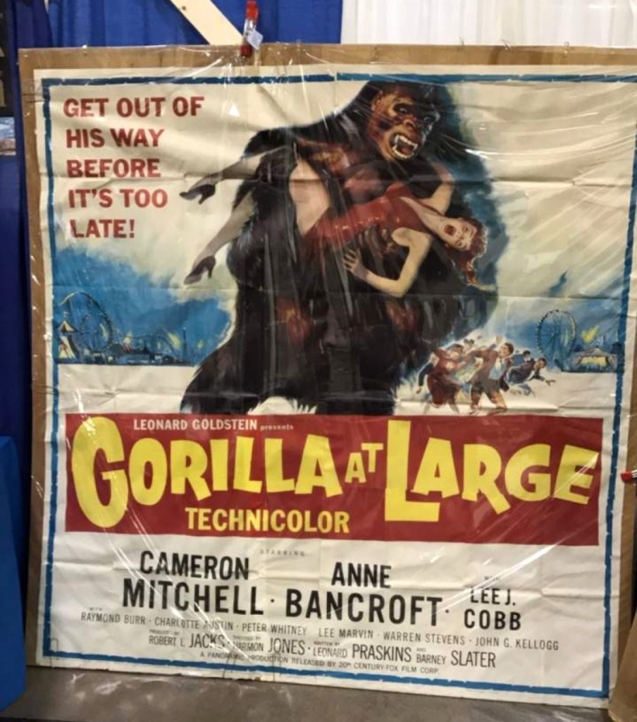 Dealer John Spencer of Riverrow Books, Owego, N.Y., could not contain himself with this scary Gorilla At Large movie poster.—Sean Kutzko photo