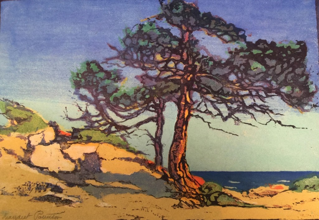 “Coast Cedars” by Margaret Jordan Patterson, color woodcut, circa 1919.