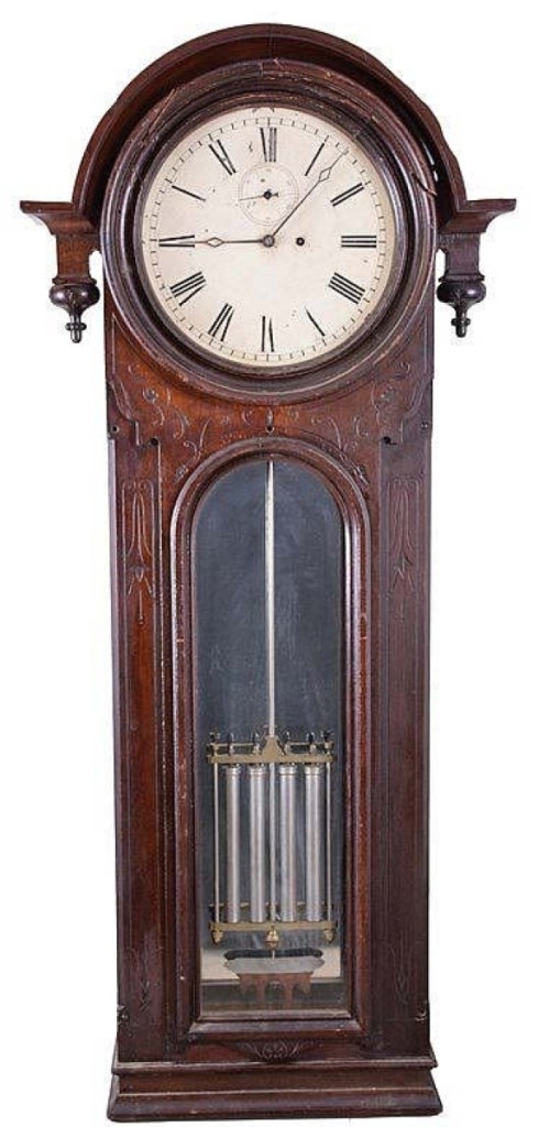 Bringing one of the higher prices of the sale was an E. Howard & Co. “No. 36 Regulator.” The eight-day, time only, jewelers wall clock in need of some restoration realized $18,400.