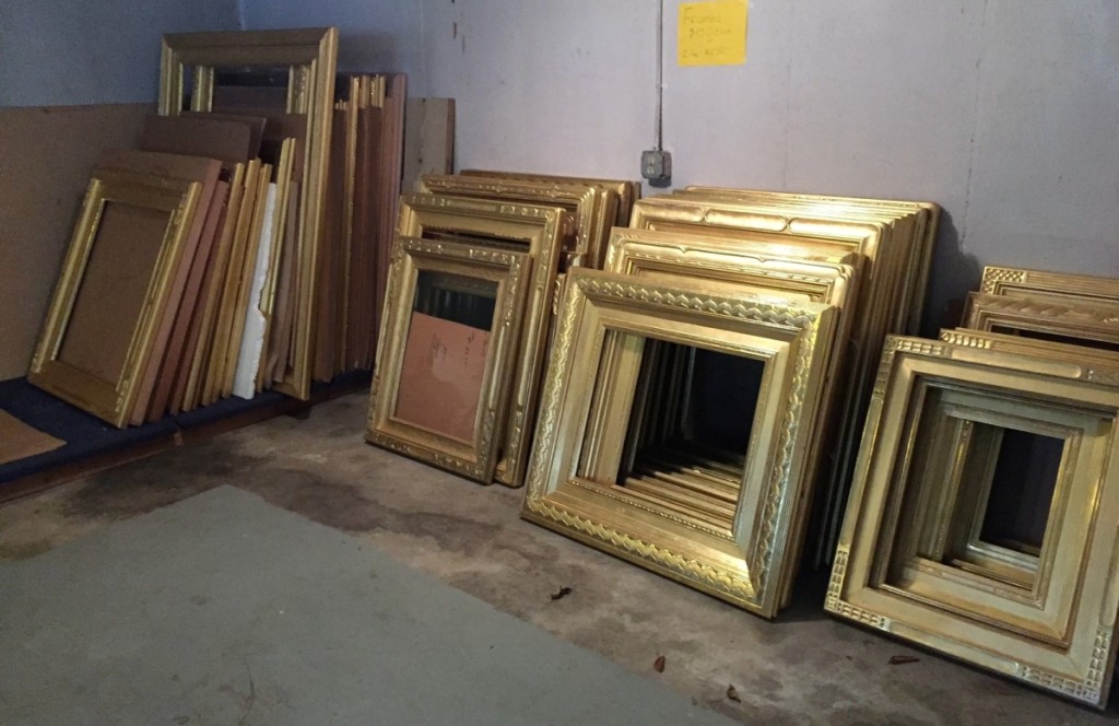 Stacks of gilt frames could be found throughout the basement. Even though there were more than 100 of them at the sale, they all sold.