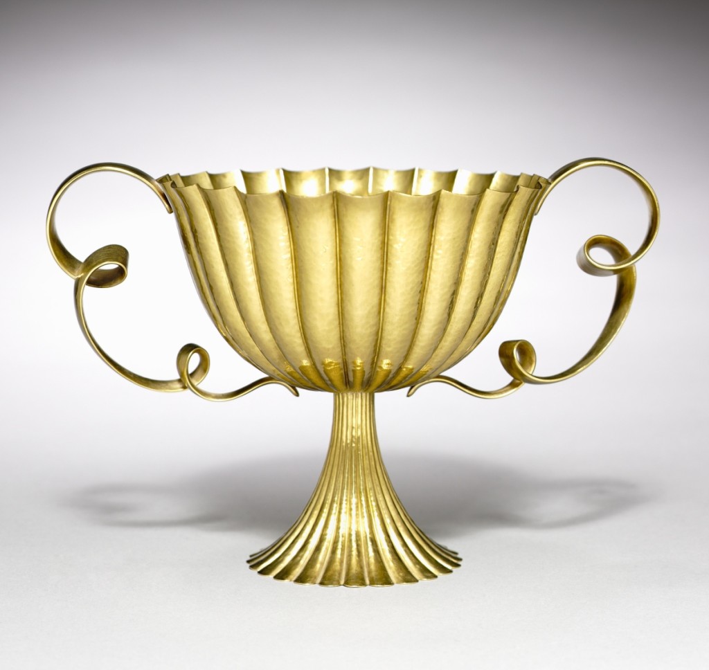 Two-handled cup by Josef Hoffmann (1870–1956), designer; Wiener Werkstätte, circa 1922. Brass. Cleveland Museum of Art.