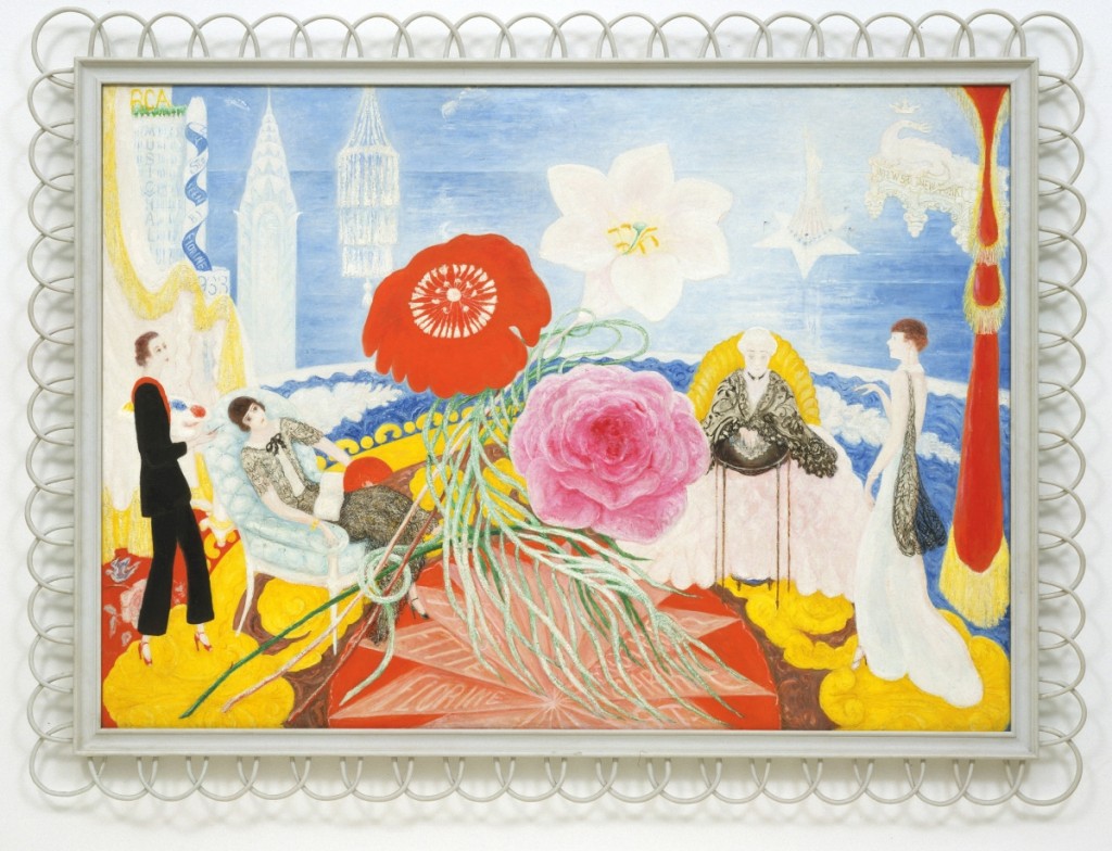 “Family Portrait II,” 1933. Oil on canvas. Museum of Modern Art, New York. Stettheimer regarded this work as her masterpiece. It is the subject of the essay Georgiana Uhlyarik contributed to the exhibition catalog. The inscription seen at the upper left — “4 St.s seen by Florine” — is a play on the family surname as well as a reference to her participation in the opera “Four Saints in Three Acts,” which she was working on at the time.