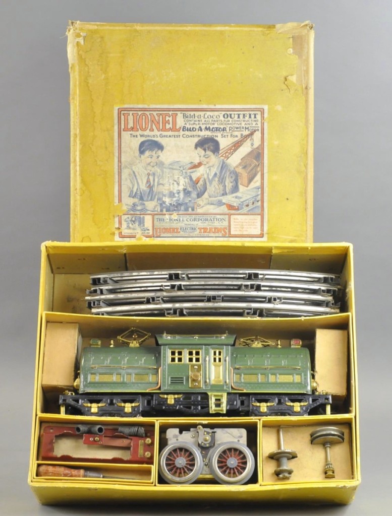 Selling for $27,000, $1,000 over the high estimate, was this Lionel 381U kit, excellent condition, with the loco measuring 17 inches long. There was some wear to the box top.