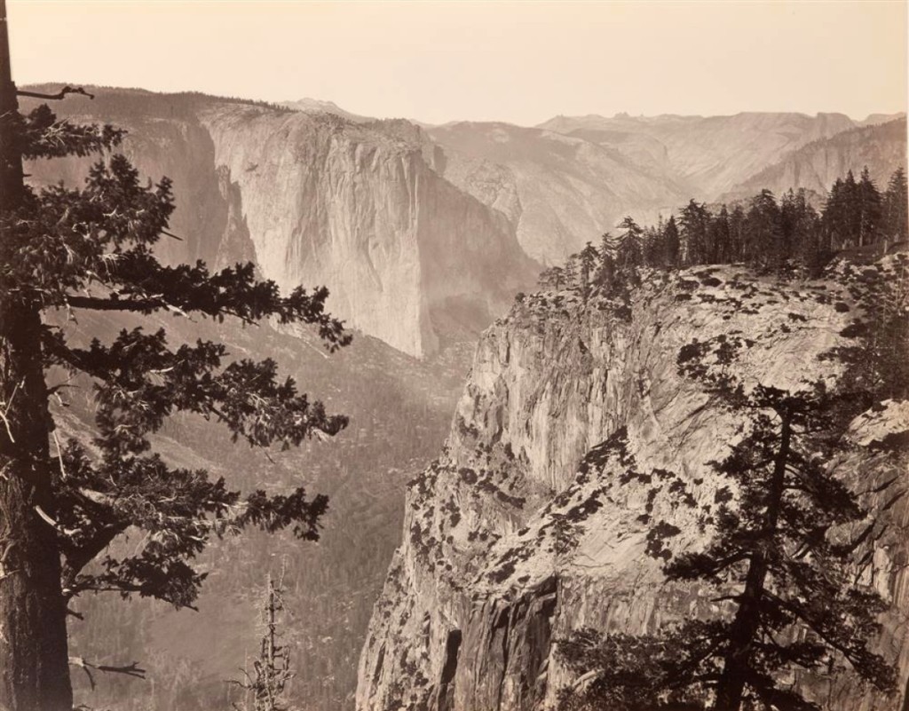 Weston Naef, founding curator, the J. Paul Getty Museum department of photographs, stated that this mammoth plate photograph by Carlton Watkins would be included in any list of the 100 most important American photographs of all time. Only ten copies of this photograph, “First View of Yosemite Valley from the Mariposa Trail,” are known to exist, six of which are in museum collections. At $27,450, Naef called it “a bargain.”