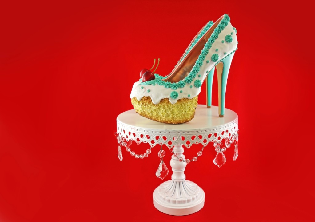 “Teal and White Cake Heels” by Chris Campbell, 2016. Mixed media. Courtesy Shoe Bakery.