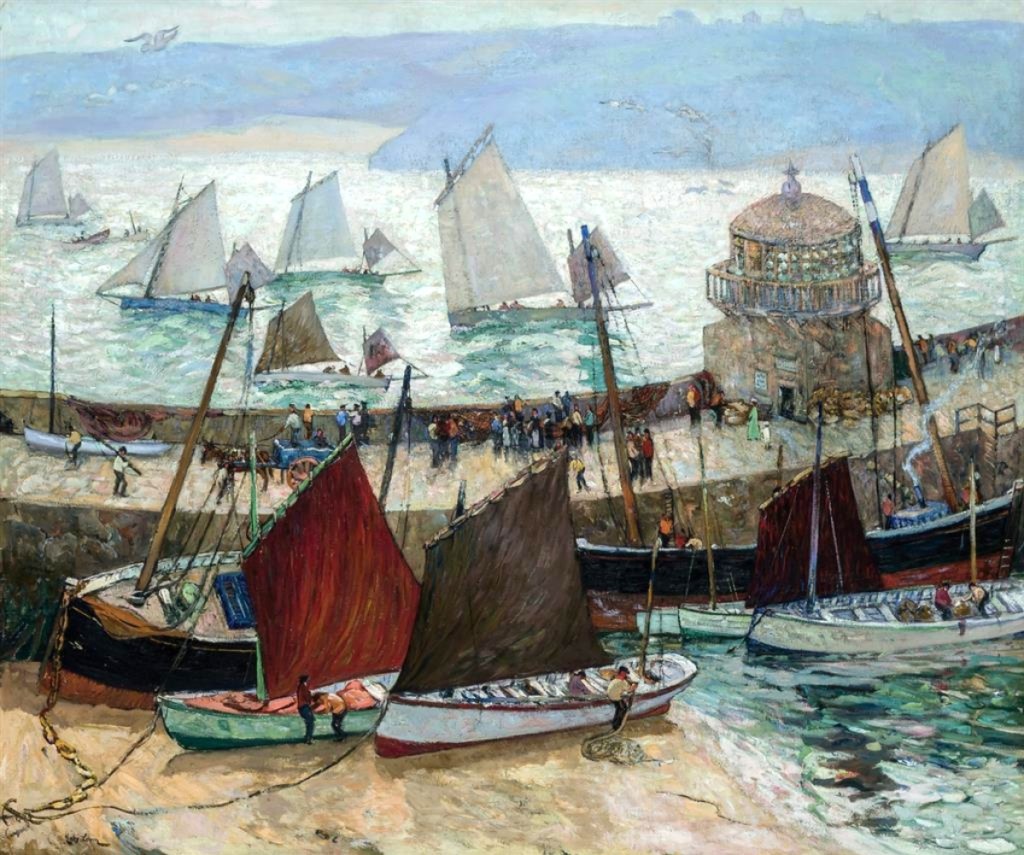 “The Old Lighthouse and Fleets of St Ives” notched a new auction record for Richard Hayley Lever when it sold for $162,500 ($80/120,000) to a private collector. Born in Australia, Lever settled in the Cornish art colony in 1899 before emigrating to the United States, where he opened a studio in Gloucester, Mass., and taught at the Art Students League from 1919 to 1931.