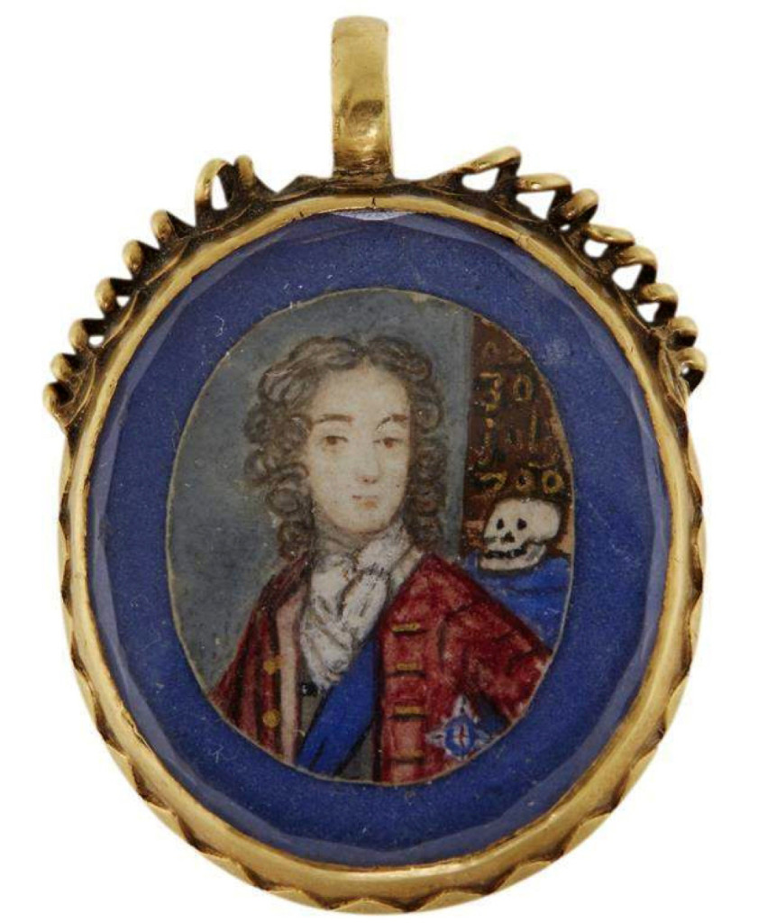 A rare gold “Stuart Crystal” mourning pendant for Prince William, Duke of Gloucester (1689–1700), circa 1700, finished at $35,000 — 14 times its high estimate.