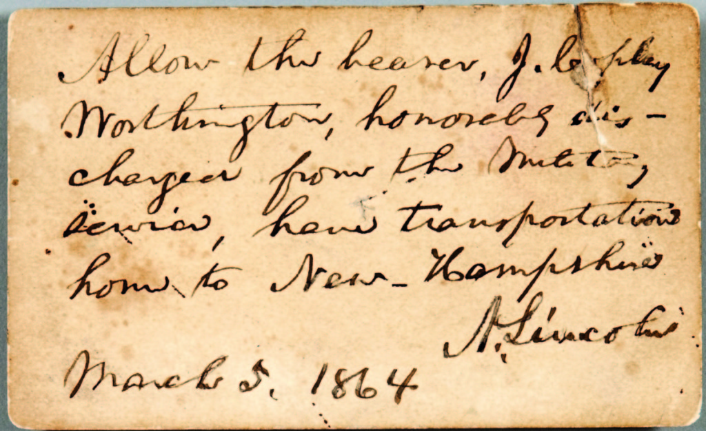 An 1864 pass, allowing “the bearer to have transportation home to New Hampshire” signed by Abraham Lincoln, was sold with a transcript of letter from the recipient of the pass that was revealing of the politics of the day. The letter says, in part, “I wish to get home to vote on Tuesday and do my part towards putting down the copperheads. Unfortunately, I have not the money to pay for a ticket, and having been told that clerks in the different departments have been sent home free of their expense in order to exercise their prerogatives as citizens of the Granite state, I ask for myself the same opportunity.......” Yours with the utmost respect J. Copley Worthington.” The lot, which included a tintype of Lincoln, brought $6,765.      —Skinner’s Book Sale