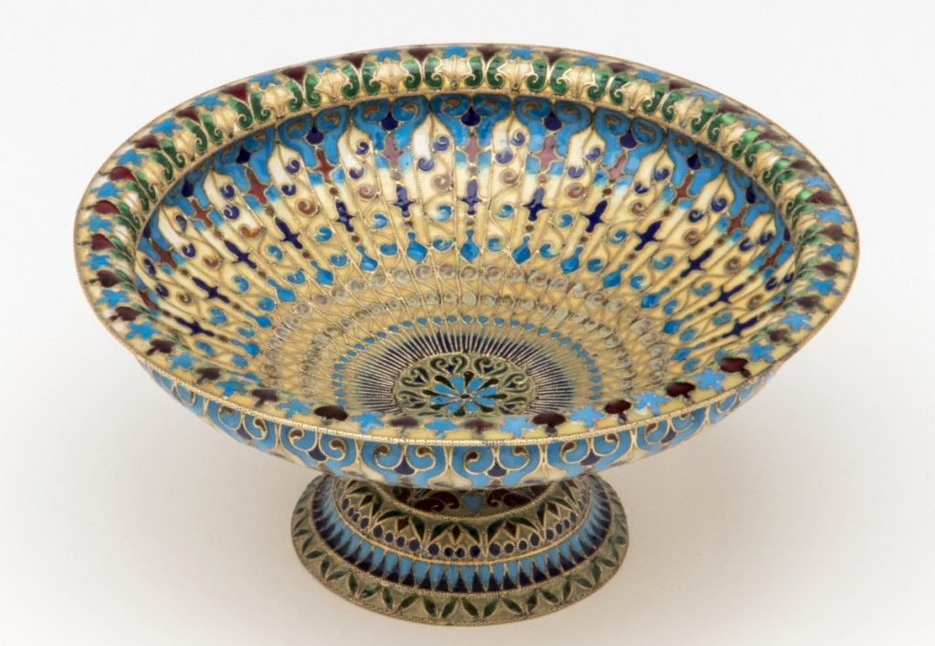 A Gorham vase or bonbon dish probably made for and exhibited at the 1893 World’s Columbian Exposition in Chicago, New York City, 1893, silver and enamel. Spencer Marks Ltd.