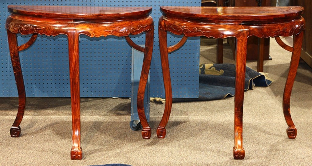 A pair of demilune tables that came to the sale with an estimate of $10/15,000, but demand drove the final sale price to $72,600.