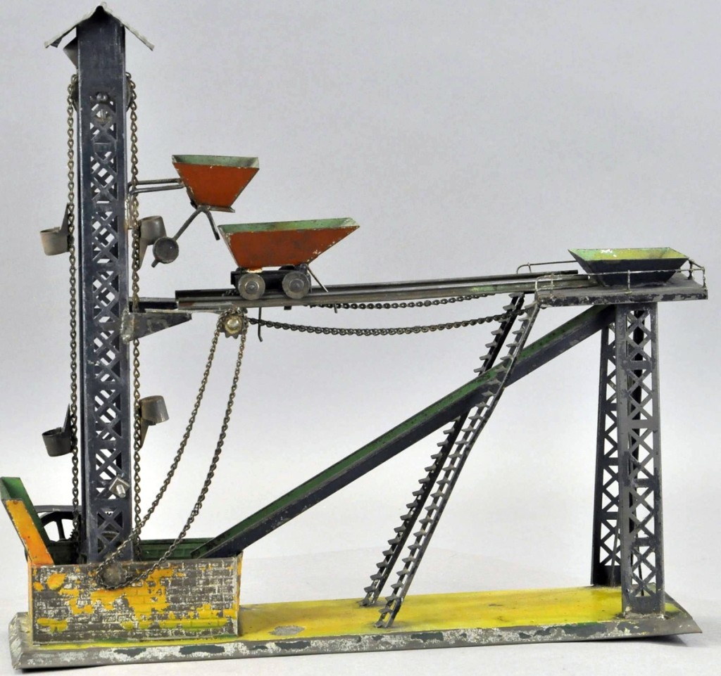 Coal Conveyor steam toy, 16 inches long by 15½ inches high, good condition, sold for $3,000, well over the $450 high estimate.