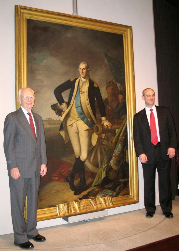 Clarence Prickett, left, and his son Todd in January 2006 after acquiring “George Washington at Princeton” by Charles Willson Peale for a record $21.3 million.