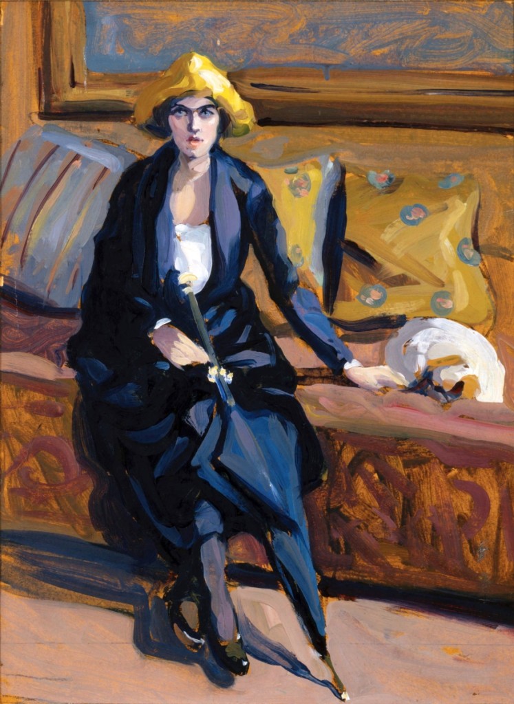 “The Accused and her Dog (Woman with Umbrella),” undated. Oil on board, 16-7/10 by 12-1/5 inches. Collection of Dominique Riviere. Image courtesy Doyle New York.