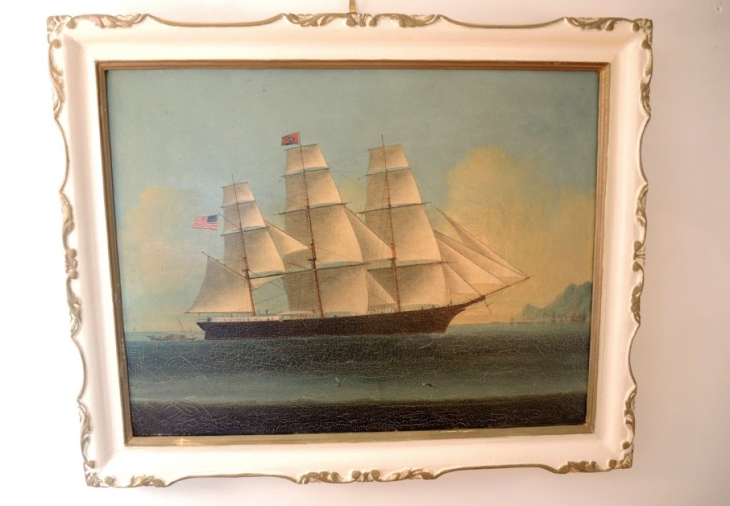 According to an old label on the back of the painting, The Mary Goodell, in a repainted frame, unsigned, achieved $4,200.