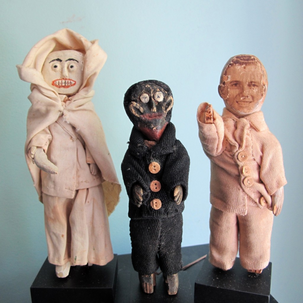Mysterious figures from a New York estate sale by an unknown maker, 1930s, approximately 8 inches high.