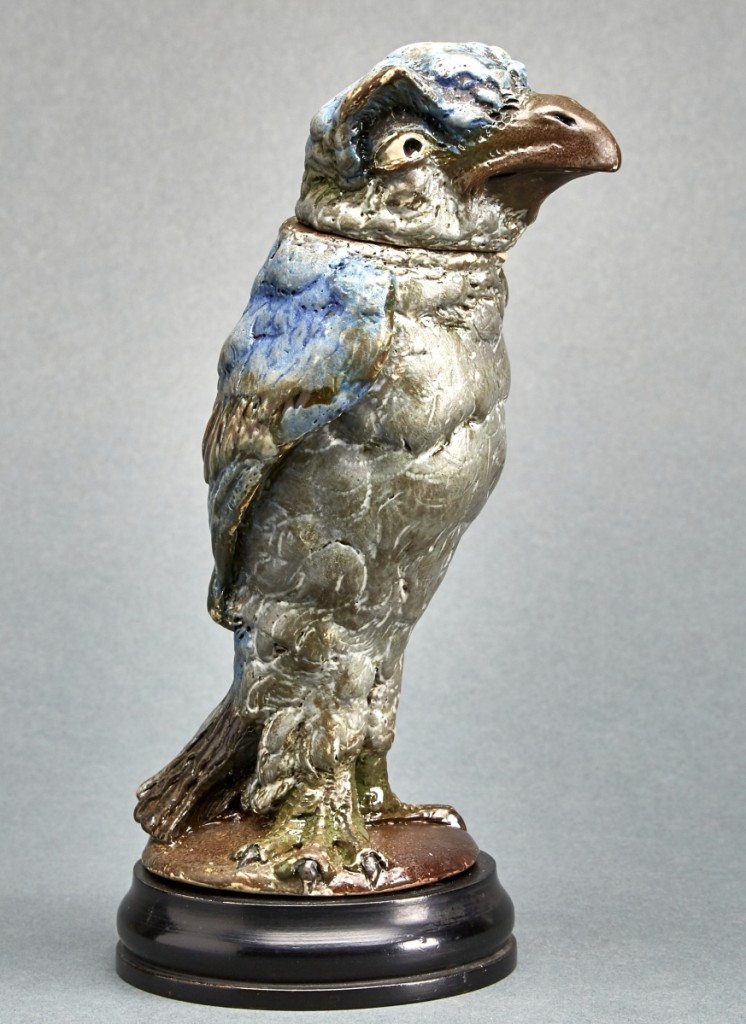 Coming in second place was this Martin Brothers stoneware bird tobacco jar, 1904, that reached $31,200, doubling its high estimate.