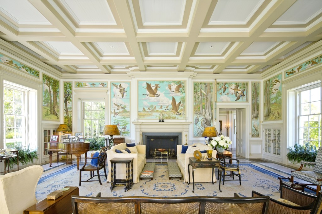 The main drawing room is decorated with murals on canvas painted by noted illustrator J. Clinton Shepherd (1888–1975) in his Palm Beach studio and later applied to the walls. The scenes depict the flora and fauna of southern Georgia as they appeared in the late 1940s.