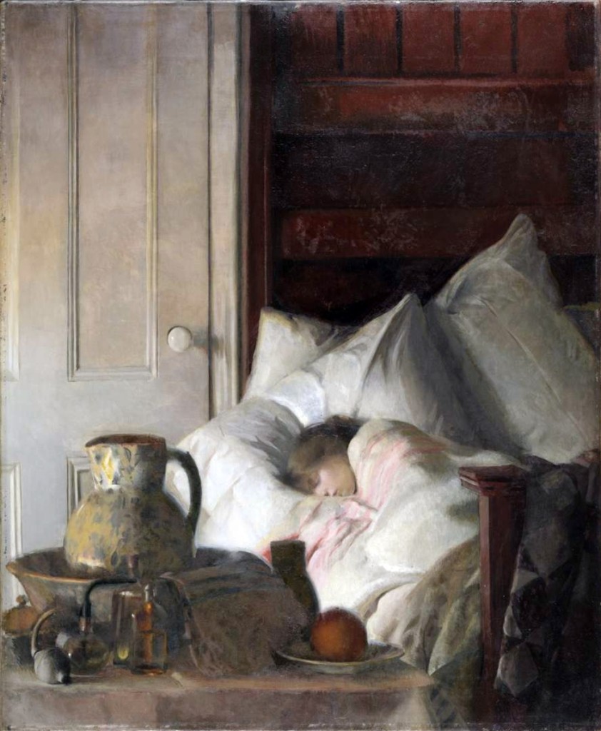 “Sick a-Bed” by Elizabeth Okie Paxton (1877-1971), 1916, oil on canvas. Pennsylvania Academy of the Fine Arts.