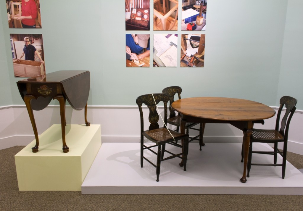 Ronald Trapasso (NBSS ‘69) was struck by the beauty of the Alcott family drop leaf table shown right, and wanted to create a piece that paid homage to the table’s specific provenance. His table is shown on the left.