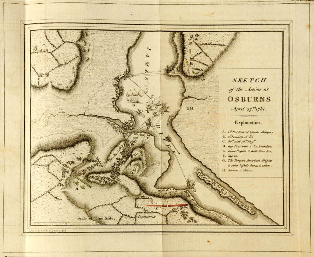 A fold-out battle plan from A Journal of the Operations of the Queen’s Rangers From the End of the Year 1777, to the Conclusion of the Late American War By Lieutenant Colonel Simcoe Commander of that Corps. Exeter: printed for the author, John Graves Simcoe (1752–1806), 1787, which matched the top price of $168,000.