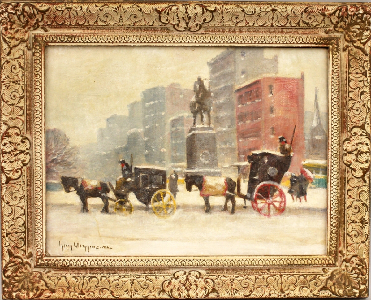 Winter scenes were popular with buyers. This one, by Guy Carlton Wiggins, “Winter at the Plaza,” depicted a scene in front of New York’s Plaza Hotel. It realized $15,600.