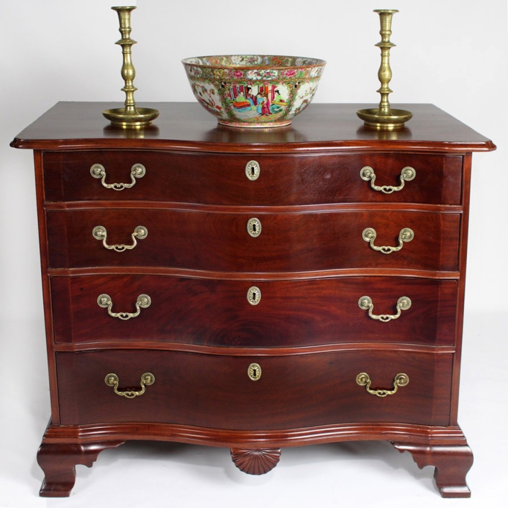 Probably the biggest surprise of the auction was the $27,600 brought by this Salem Chippendale serpentine front four-drawer chest. It had been heavily refinished and carried a high estimate of $5,000, but three phone bidders battled it out.