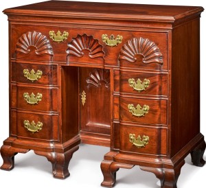 The Hopkins family Chippendale block-and-shell carved and figured mahogany block front kneehole dressing bureau, Providence, R.I., circa 1790 ($300/500,000). 		            —Sotheby’s