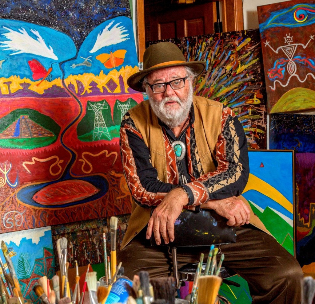 Santa Fe dealer Steve Elmore in his gallery cum studio.   Photos courtesy Dan Quat.