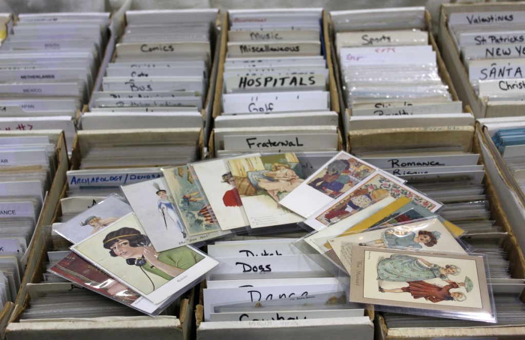 The Postcard Dude, Rockport, Maine, counts approximately a quarter of a million postcards among his inventory and brought the tip of the iceberg, about 40,000 or so, to this show.