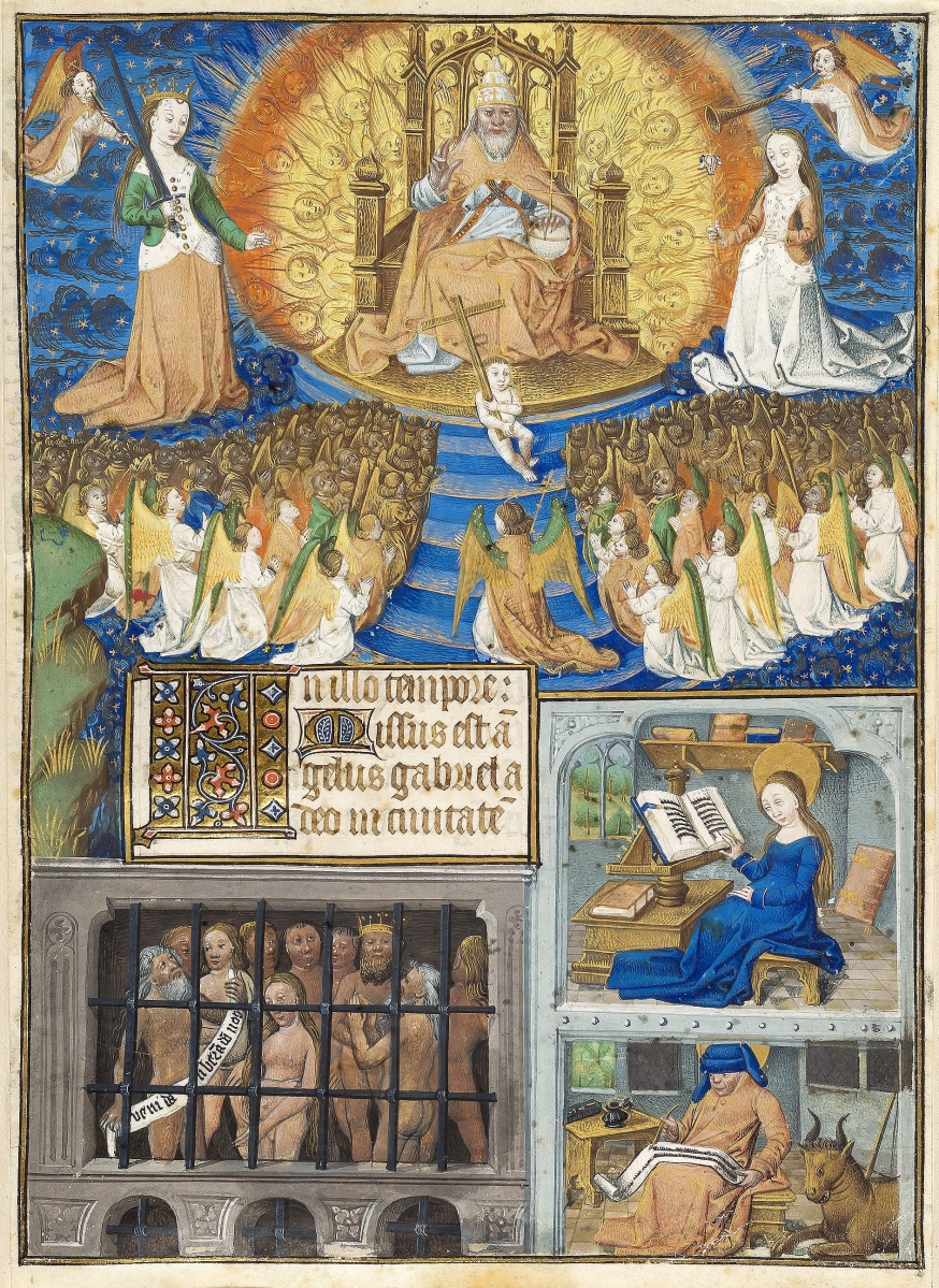 Parliament of Heaven and a rare depiction of Limbo, Book of Hours, Northeastern France or Paris, circa 1465, illuminated by the Master of Jacques de Luxembourg. Image courtesy of Dr. Jörn Günther, Rare Books AG.