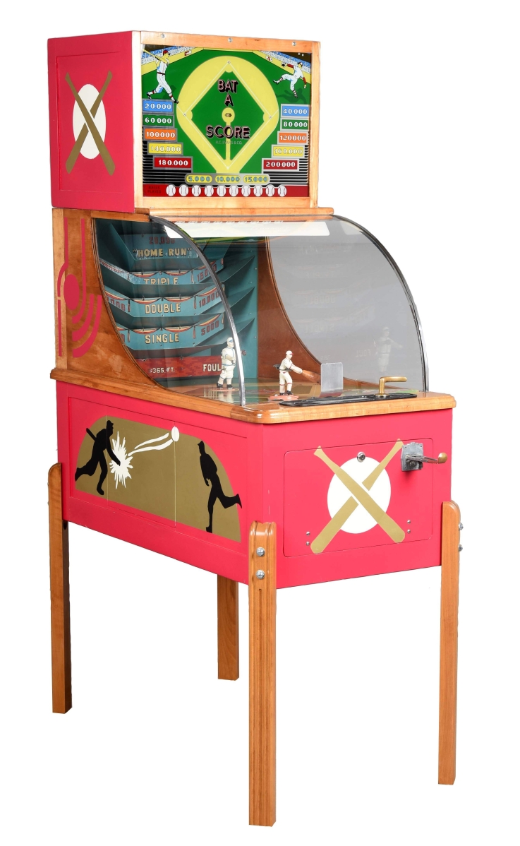 This five-cent H.C. Evans Bat-A-Score Arcade Game, considered by many elite collectors to be the holy grail of early postwar machines with only five examples known, reached $61,500.