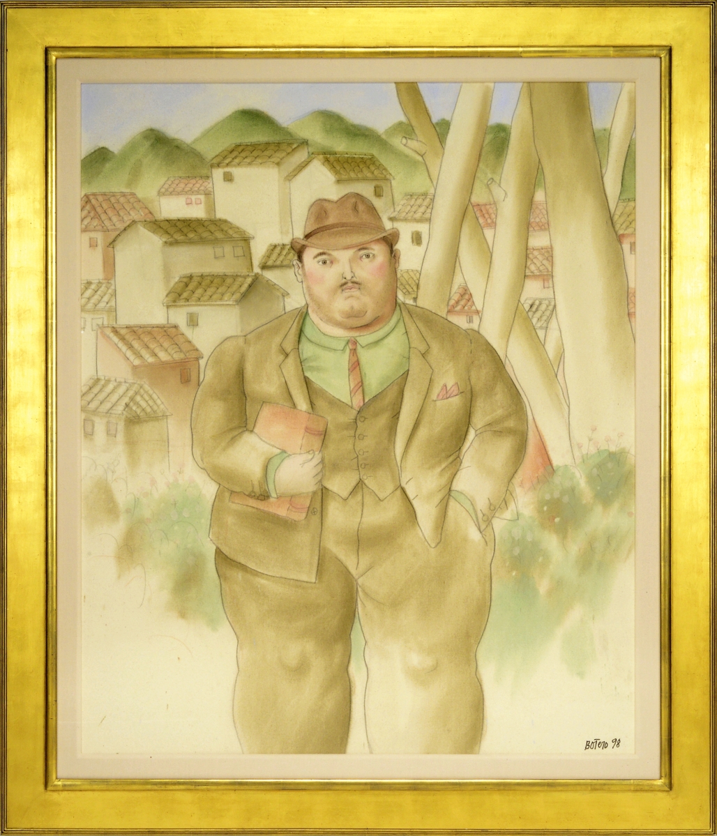The top selling lot of the two-day sale was “A Lawyer” by Fernando Botero (Colombian American, b 1932), which earned $150,750. The work is typical of Botero’s depiction of people of exaggerated size.